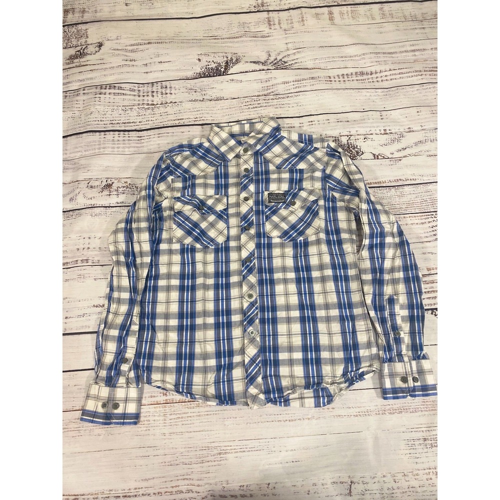 Marc Ecko Cut & Sew Men's Shirt Long Sleeve Plaid 100% Cotton Size S Blue